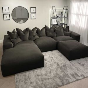 OFF 10% Lenox Shadow Grey Velvet Pillow Back Modular Sofa Range, Right ... Rowen Homes